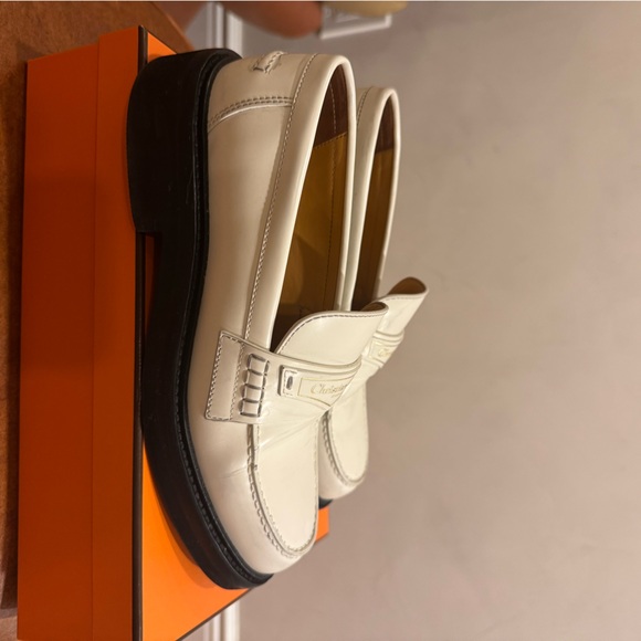 Dior Shoes - Dior Cream Leather Penny Loafers with Black Soles